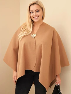 Dámské pončo ve velké velikosti s broží camel