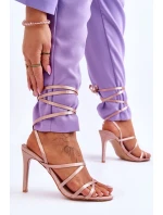 Dámské Sandály Vázané Na Vysokém Podpatku Béžove Meya