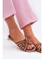 Dámské Ploché Pantofle S Propletenými Pásky Hnědé Acimine