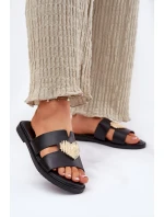 Dámské Pantofle Na Plochém Podpatku Se Zlatou Dekorací Černé Karinma Dámské Pantofle Na Plochém Podpatku Se Zlatou Dekorací Černé Karinma