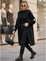 Dámský dlouhý kabát z ovčí kůže s kapucí, černý, FashionStreet NY0798 Dámský dlouhý kabát z ovčí kůže s kapucí, černý, FashionStreet NY0798