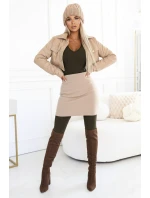 619-2 Pohodlný a elegantní dámský žebrovaný overal s výstřihem - khaki barva 619-2 Pohodlný a elegantní dámský žebrovaný overal s výstřihem - khaki barva