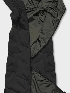 Černá-khaki dlouhá dámská oboustranná vesta (B8137-1)