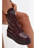 Kožené dámské kotníkové boty s ozdobou vyhřívané bordó Ulrika Kožené dámské kotníkové boty s ozdobou vyhřívané bordó Ulrika