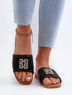 Dámské ploché pantofle s prýmkem a zdobením, Černá Omenna