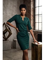 161-19 AGATA Šaty s límečkem a kravatou - BOTTLE GREEN