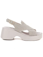 Dámské kožené sandály na platformě béžové S.Barski 7005