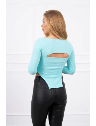 Halenka s žebrovaným výstřihem v mátové barvě Halenka s žebrovaným výstřihem v mátové barvě