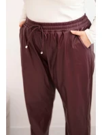 Dámské kalhoty Plus Size zateplené z eko kůže s vysokým pasem bordové