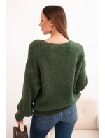 Dámský svetr z vlny s hrubým pletem a dlouhým rukávem, khaki Dámský svetr z vlny s hrubým pletem a dlouhým rukávem, khaki