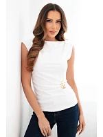 Dámská elegantní halenka s řasením a ozdobnou přezkou bez rukávů bílá Dámská elegantní halenka s řasením a ozdobnou přezkou bez rukávů bílá