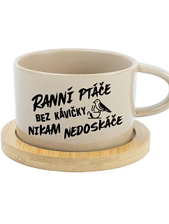 RANNÍ PTÁČE BEZ KÁVIČKY NIKAM NEDOSKÁČE - krémový hrníček makronka 200 ml