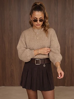 Dámský volný svetr s kulatým výstřihem, béžový, FashionStreet MY2585