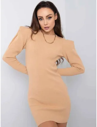 Béžové látkové šaty se širokými rameny Rue Paris (5676) Béžové látkové šaty se širokými rameny Rue Paris (5676)