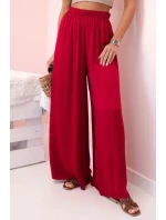 Široké dámské viskózové kalhoty s elastickým pasem vínové