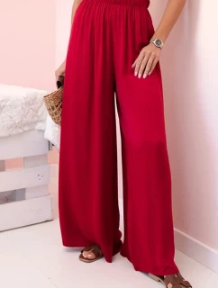 Široké dámské viskózové kalhoty s elastickým pasem vínové