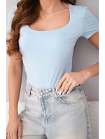 Dámská bambusová halenka s krátkým rukávem a širokým výstřihem basic modrá