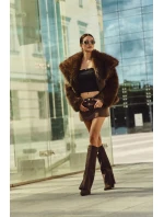 Kozačky Eko Semišový Podpatky Na Zip Zateplené Ohnutý Svršek Čokoládové Evyra