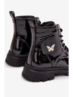 Zateplené dětské boty na zip lakované černé Alverina