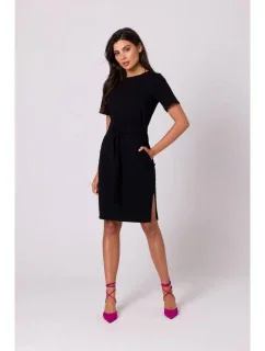 B263 Bavlněné šaty s kapsami - černé