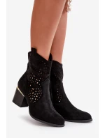 Průsvitné kotníčkové boty na podpatku z ekologického semiše, zapínající se na zip černé Sevana