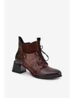 Zazoo 60503 kožené kotníčkové boty na podpatku vyhřívané čokoládové