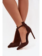 Dámské kotníkové boty na jehlovém podpatku z eko semiše hnědé Amalundi