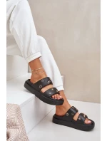 Dámské pěnové pantofle s ozdobnými připínkami – černé