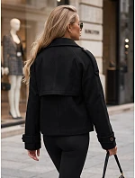 Krátký dámský dvouřadý kabát s výložkami, černý, FashionStreet TY6016