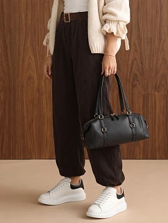Dámské jogger kalhoty z manšestru s opaskem, čokoládové, FashionStreet UY3140