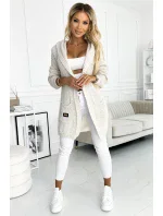488-1 Cardigan - Pláštěnka s kapucí, kapsami a náplety - barva béžová 488-1 Cardigan - Pláštěnka s kapucí, kapsami a náplety - barva béžová
