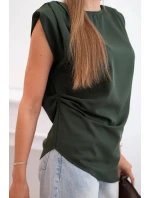 Elegantní dámská halenka s volánky a asymetrickým střihem khaki