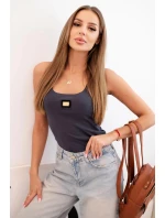 Dámská pruhovaná tílko s ozdobnou nášivkou grafitová