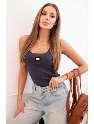 Dámská pruhovaná tílko s ozdobnou nášivkou grafitová