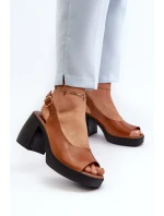 Zazoo 40376 Kožené Sandály Na Masivním Podpatku Hnědé