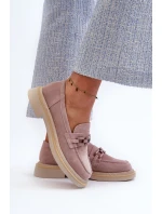 Dámské semišové mokasíny na ploché podrážce s ozdobou D&A TW101 Špinavě růžové