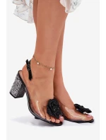 Průhledné Sandály Na Podpatku S Krystaly A Ozdobou D&A MR51-702 Černé
