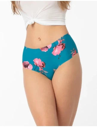 Dámské kalhotky brazilky Wild Rose Brasil Maxi petrolejová se vzorem - Julimex Dámské kalhotky brazilky Wild Rose Brasil Maxi petrolejová se vzorem - Julimex