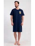 Pánská noční košile s krátkým rukávem Pivo Tmavě modrá - Vienetta Pánská noční košile s krátkým rukávem Pivo Tmavě modrá - Vienetta