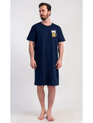 Pánská noční košile s krátkým rukávem Pivo Tmavě modrá - Vienetta Pánská noční košile s krátkým rukávem Pivo Tmavě modrá - Vienetta