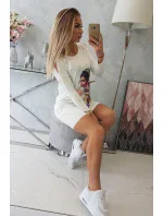 Šaty s grafickou a barevnou 3D mašlí ecru