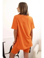 Dámský bavlněný komplet s krátkým rukávem a šortkami tmavě oranžová