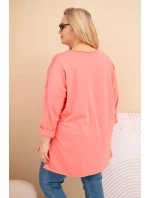 Dámská mikina Plus Size bavlněná s potiskem meruňková