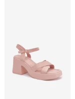 Dámské sandály na masivním podpatku z eko semiše světle růžové Tereza
