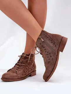 Dámské nízké kotníkové botky s perforovaným vzorem – hnědé S.Barski