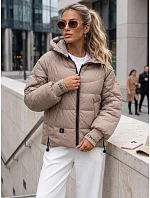Dámská prošívaná bunda s kapucí, béžová, FashionStreet TY5762 Dámská prošívaná bunda s kapucí, béžová, FashionStreet TY5762