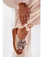 Dámské Pantofle Na Klínu S Mašlí Zlaté Moonzella