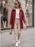 Dámská prošívaná přechodová bunda s kapucí, bordová, FashionStreet TY5771 Dámská prošívaná přechodová bunda s kapucí, bordová, FashionStreet TY5771