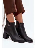 Dámské kožené zateplené boty Jovelle – černé, na podpatku