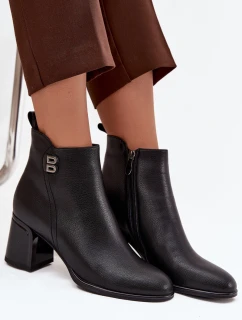 Dámské kožené zateplené boty Jovelle – černé, na podpatku